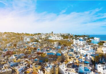 areal view of white and blue houses