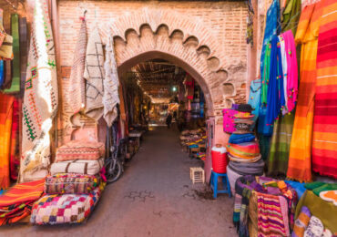Souvenirs on the Jamaa el Fna market in old Medina, Marrakesh, Morocco